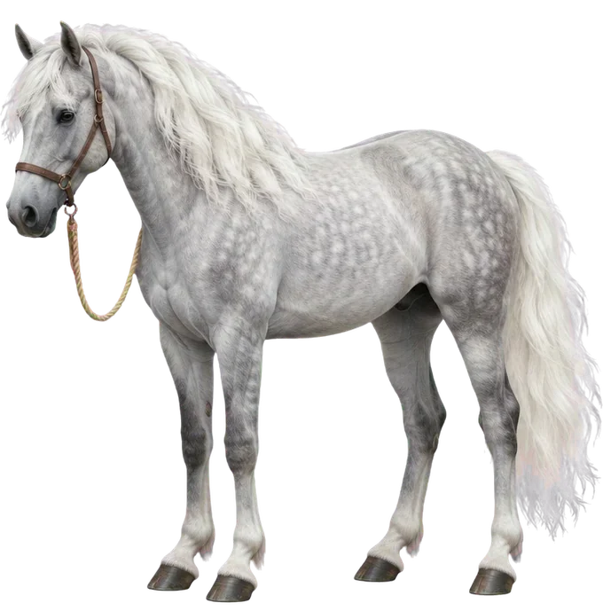 Kelpie, kuda Seafoal Grey abu-abu pucat dengan surai putih seperti buih